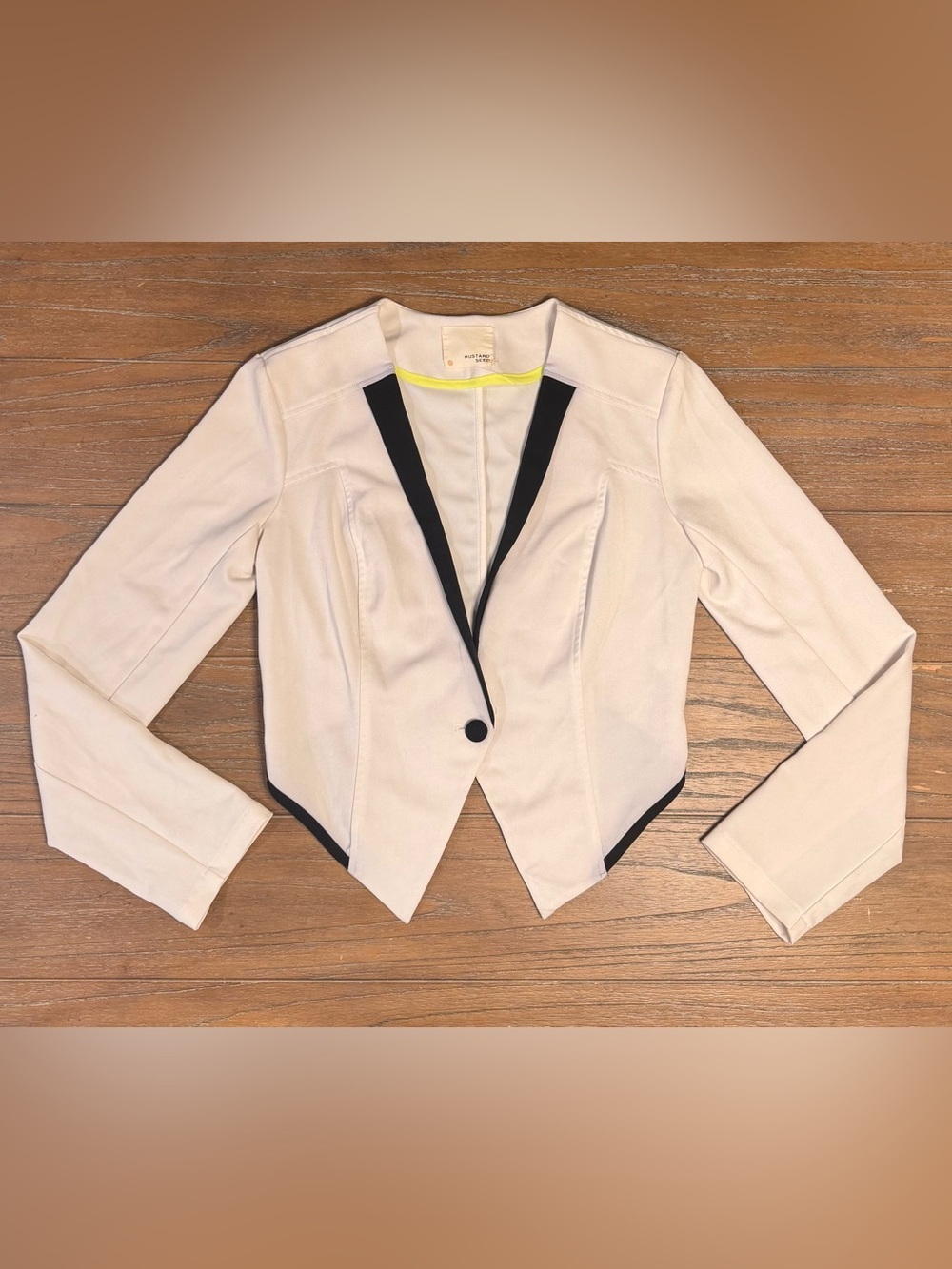 Mustard Seed Cream Cropped Blazer with Black Trim